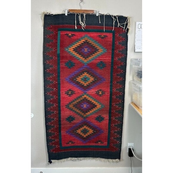 Southwestern Handwoven Wool Flat Weave Area Rug Medium Runner Rectangle - Picture 2 of 6